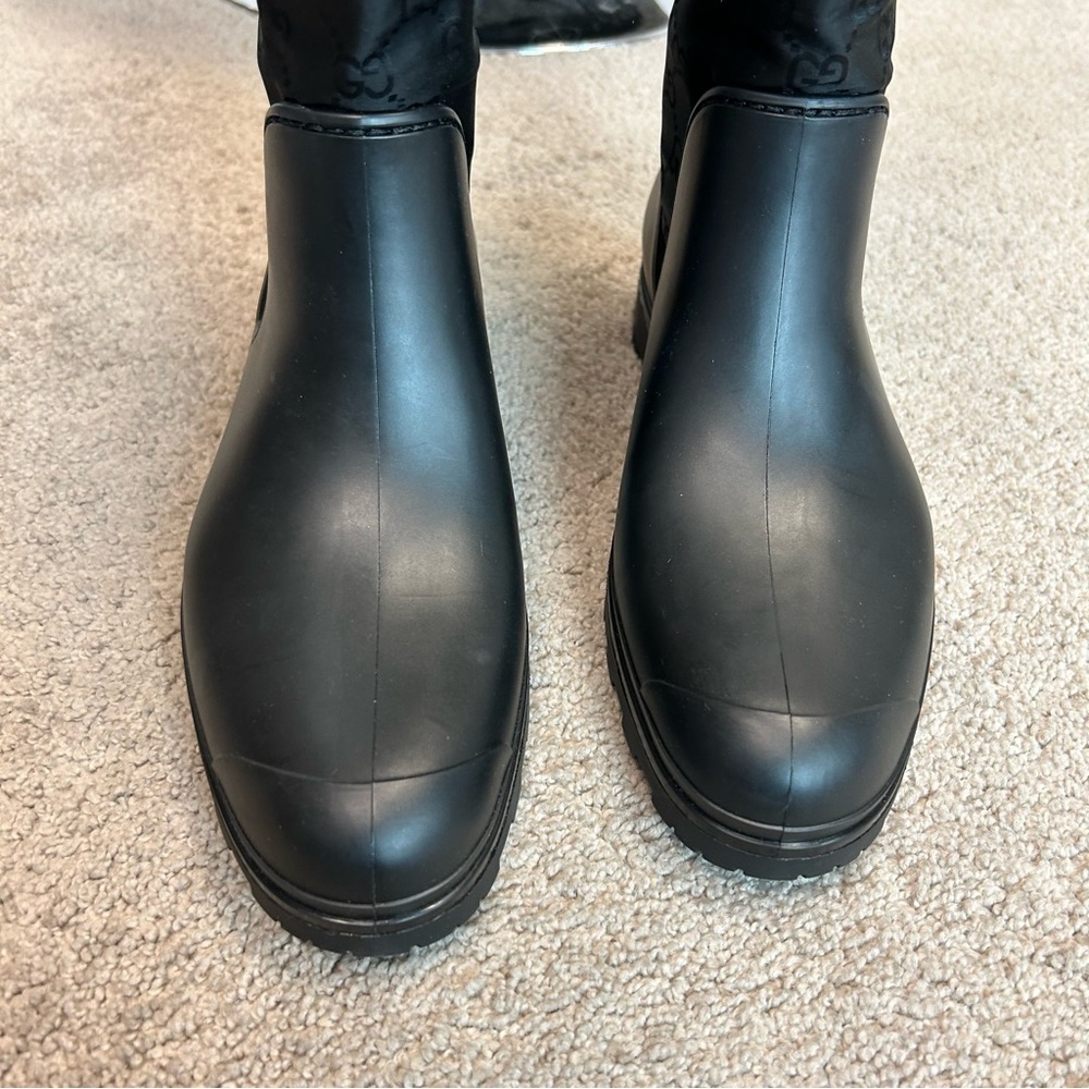 Gucci Black GG Monogram Signature Nylon Canvas Rubber Rain Boots 40 - Picture 4 of 14